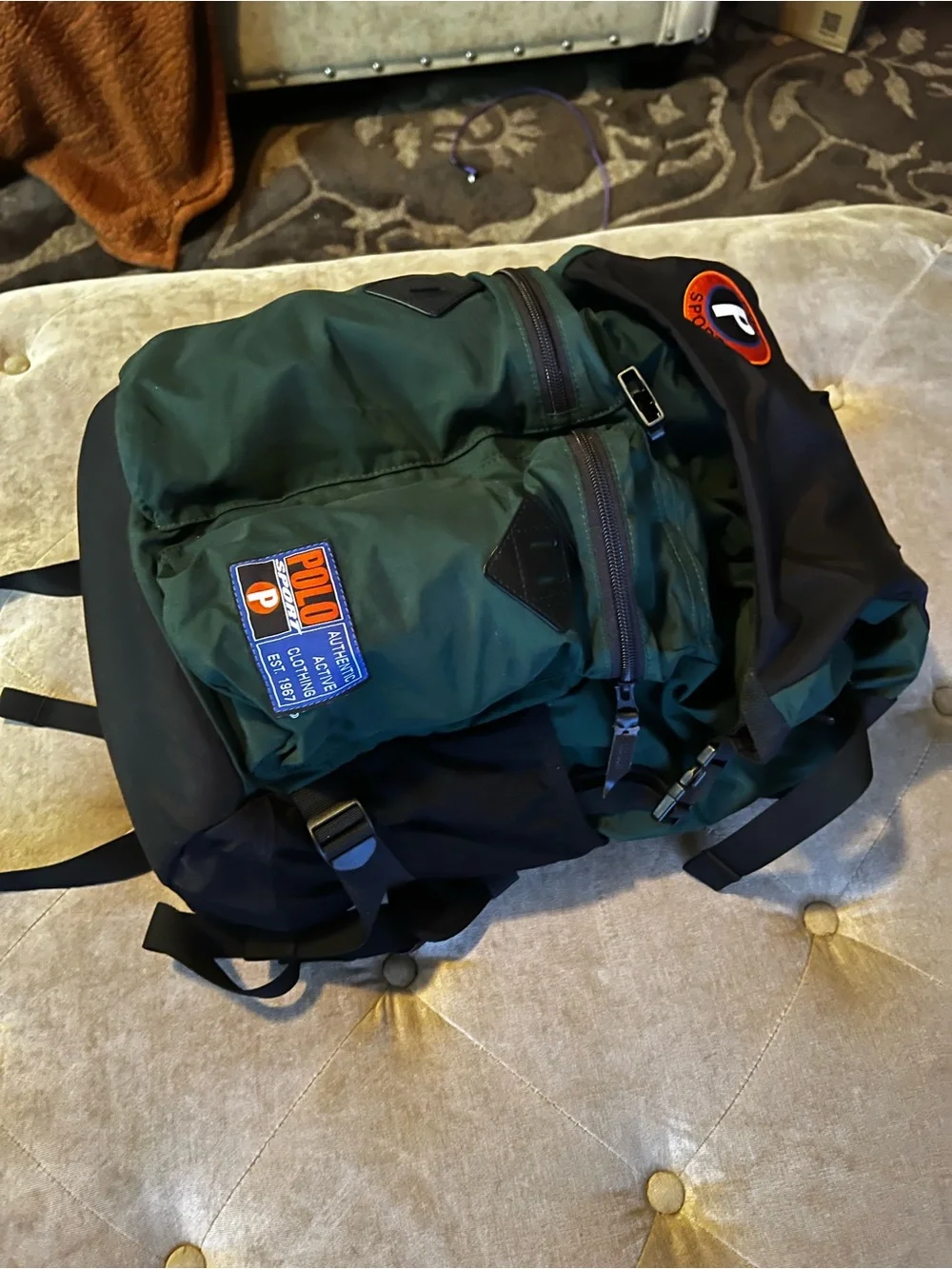 Polo by Ralph Lauren Green Nylon Dual-Pocket Roll-Top Backpack